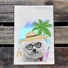 Load image into Gallery viewer, Beach Towel 'Bichon', Summer Dog Kitchen Decor