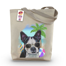 Load image into Gallery viewer, Beach Tote Bag, 'Boston Terrier', Summer Dog Tote Bag