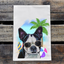Load image into Gallery viewer, Beach Towel 'Boston Terrier', Summer Dog Kitchen Decor