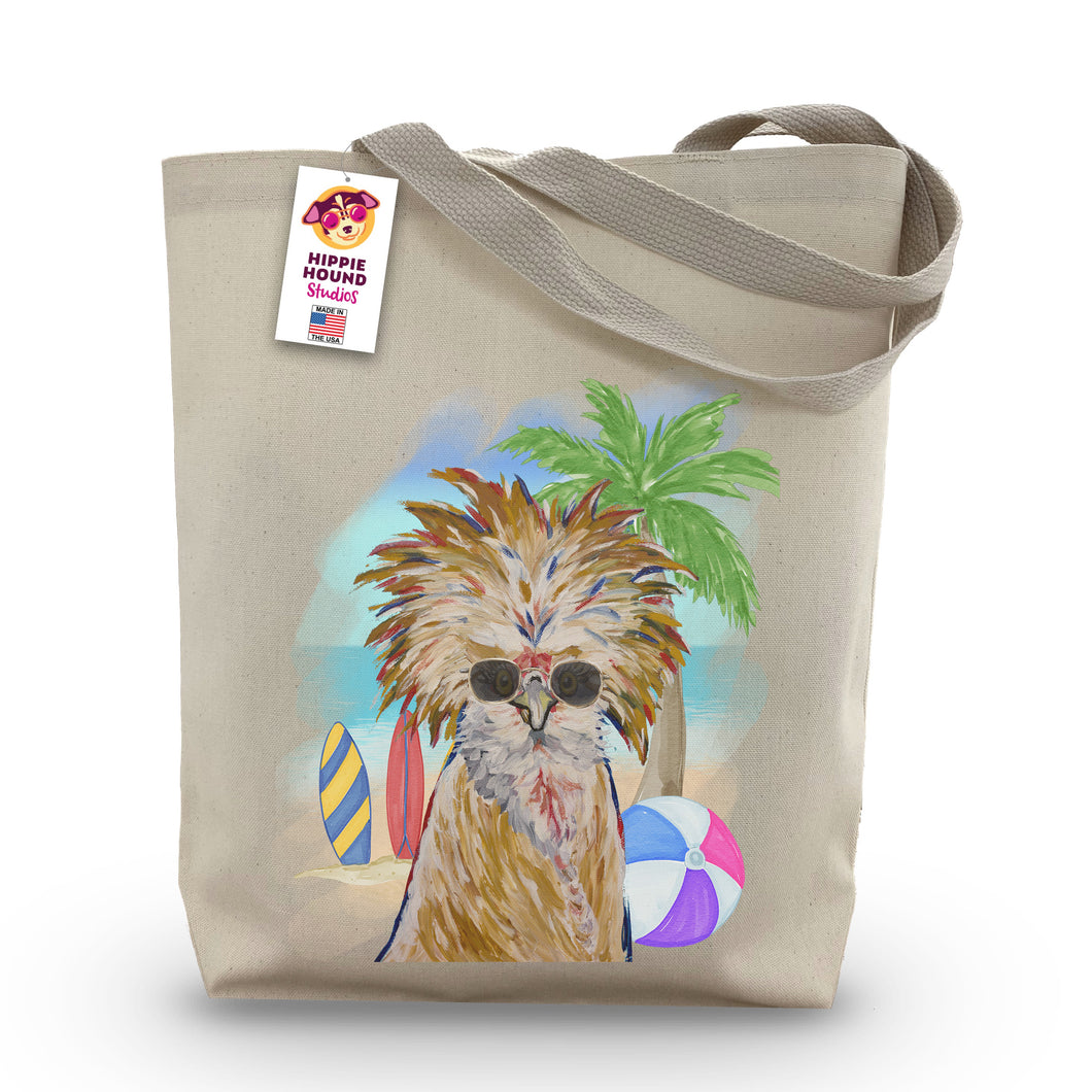 Beach Tote Bag, 'Lola', Summer Chicken Tote Bag