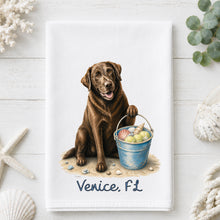 Load image into Gallery viewer, Coastal Chocolate Tea Towel - Labrador Kitchen Towel - Option to Personalize