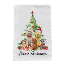 Load image into Gallery viewer, Christmas Dogs Tea Towel - Dogs Under Christmas Tree Holiday Dog Lover Decor