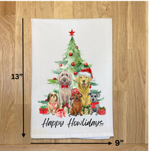 Load image into Gallery viewer, Christmas Dogs Tea Towel - Dogs Under Christmas Tree Holiday Dog Lover Decor