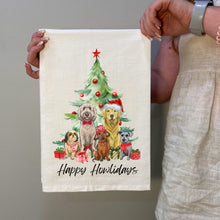 Load image into Gallery viewer, Christmas Dogs Tea Towel - Dogs Under Christmas Tree Holiday Dog Lover Decor