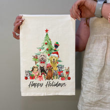 Load image into Gallery viewer, Christmas Dogs and Cats Tea Towel - Dogs and Cats Under Christmas Tree