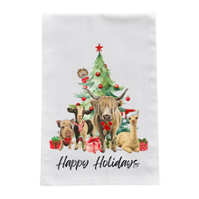 Load image into Gallery viewer, Farm Animal Christmas Towel - Farm Animals Under Christmas Tree - Holiday Farm Animal Decor