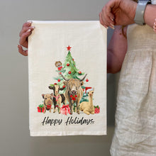 Load image into Gallery viewer, Farm Animal Christmas Towel - Farm Animals Under Christmas Tree - Holiday Farm Animal Decor
