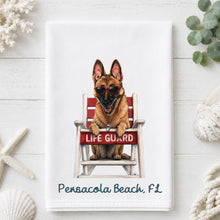 Load image into Gallery viewer, Coastal German Shepherd Tea Towel - German Shepherd Kitchen Towel - Option to Personalize