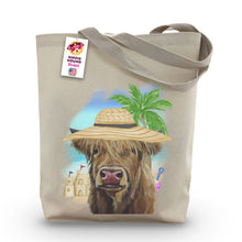 Load image into Gallery viewer, Beach Tote Bag, 'Fergus', Summer Highland Cow Tote Bag