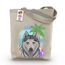 Load image into Gallery viewer, Beach Tote Bag, 'Husky', Summer Dog Tote Bag