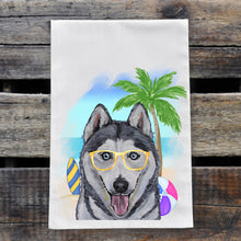 Load image into Gallery viewer, Beach Towel 'Husky', Summer Dog Kitchen Decor