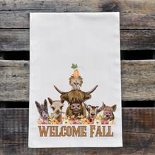 Load image into Gallery viewer, Welcome Fall Farm Animal Tea Towel - Fall Farm Animals Kitchen Towel