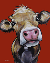 Load image into Gallery viewer, Cow Art, 'Hazel' Cow Print - Hazel on Burnt Orange