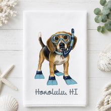 Load image into Gallery viewer, Coastal Beagle Tea Towel - Beagle Kitchen Towel Option to Personalize