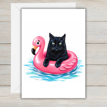 Load image into Gallery viewer, Coastal Black Cat Greeting Card - Beach Cat Greeting Cards