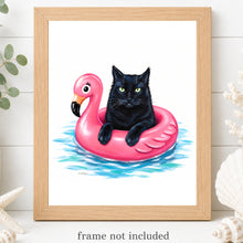 Load image into Gallery viewer, Black Cat Art Print - Beach Cat Art Print