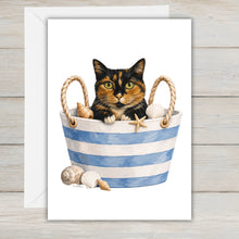 Load image into Gallery viewer, Coastal Calico Cat Greeting Card - Beach Cat Greeting Cards