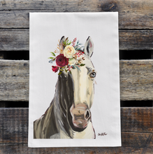Load image into Gallery viewer, Horse Christmas Towel, 'White Horse with Christmas Flowers', Christmas Horse Decor