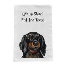 Load image into Gallery viewer, Dachshund Kitchen Towel, Dog Tea Towel, "Life is Short Eat The Treat"