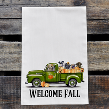 Load image into Gallery viewer, Dogs Fall Towel, 'Green Farm Truck'