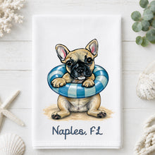 Load image into Gallery viewer, Coastal French Bulldog Tea Towel - Frenchie Kitchen Towel Option to Personalize