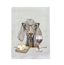 Load image into Gallery viewer, Goat With Wine Tea Towel - Goat Kitchen Decor - Goat Kitchen Towel