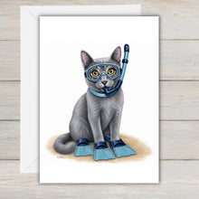 Load image into Gallery viewer, Coastal Smokey Gray Tabby Cat Greeting Card - Beach Cat Greeting Cards