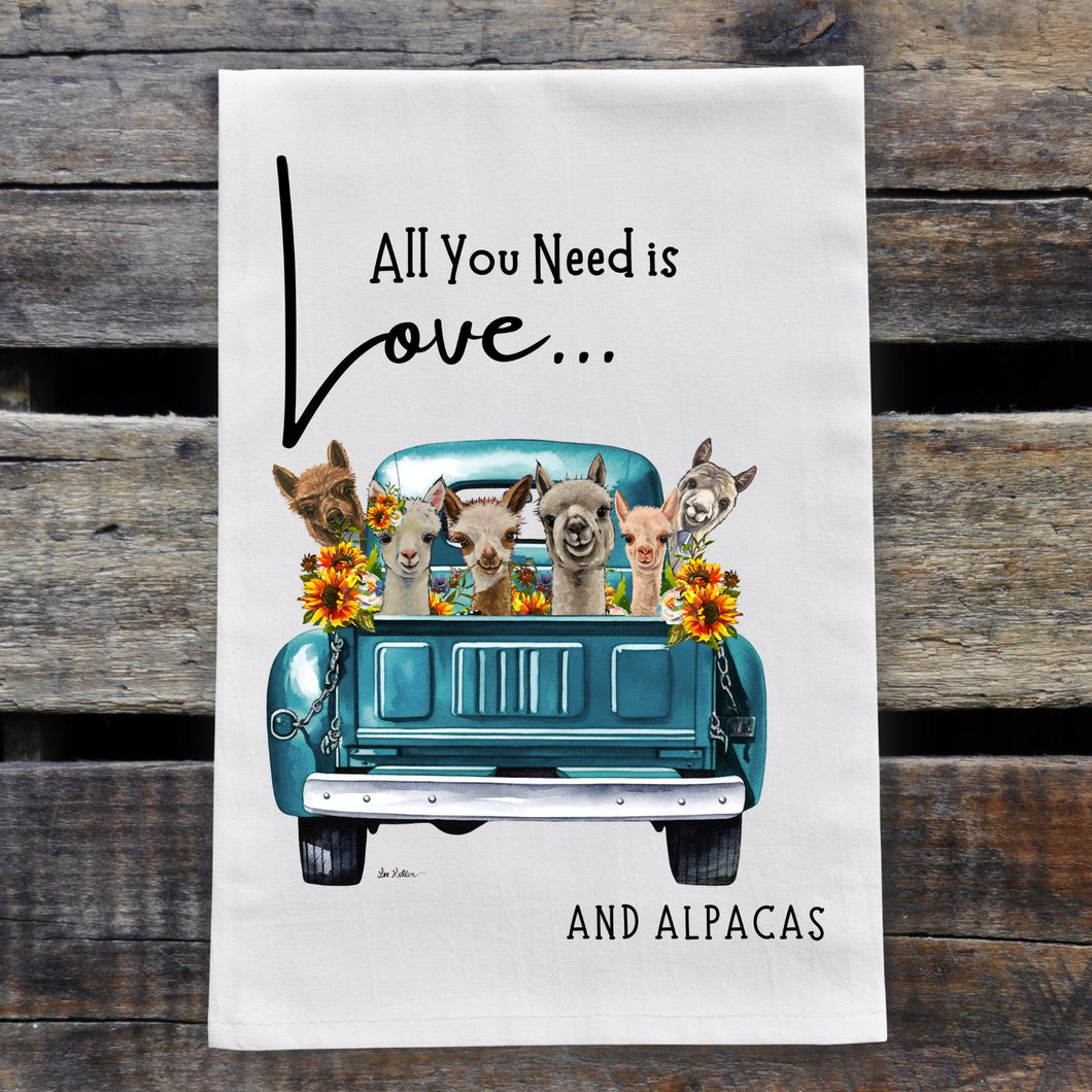 All You Need Is Alpacas Love Towel, 'Blue Farm Truck'