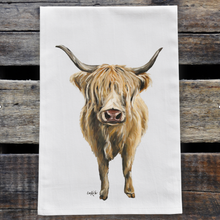 Load image into Gallery viewer, Cow Towel 'Standing Highland Cow', Neutral Farmhouse Kitchen Decor