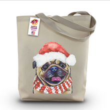 Load image into Gallery viewer, Dog Christmas Tote Bag, 'Pug'