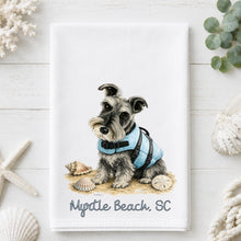 Load image into Gallery viewer, Coastal Schnauzer Tea Towel - Schnauzer Kitchen Towel - Option to Personalize