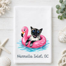 Load image into Gallery viewer, Coastal Siamese Cat Tea Towel - Cat Kitchen Towel - Option to Personalize