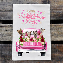 Load image into Gallery viewer, Alpaca Valentine's Day Towel, 'Pink Farm Truck'