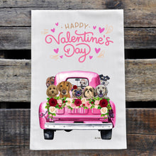 Load image into Gallery viewer, Dog Valentine's Day Towel, 'Pink Farm Truck'