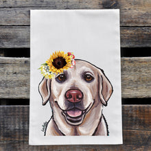 Load image into Gallery viewer, Sunflower Dog Towel 'Yellow Lab', Fall Dog Towel