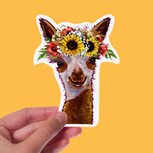 Load image into Gallery viewer, Colorful Sunflower Alpaca Sticker, 4" Sticker, Cute Alpaca Sticker