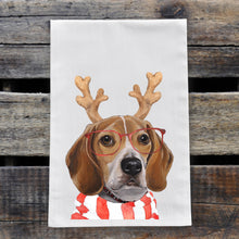 Load image into Gallery viewer, Christmas Dog Towel 'Beagle', Holiday Dog Towel