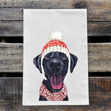 Load image into Gallery viewer, Christmas Dog Towel 'Black Lab', Holiday Dog Towel