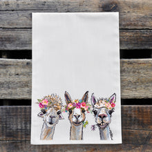 Load image into Gallery viewer, Alpaca Tea Towel 'Trio', Bright Blooms Flower Crown, Spring Decor