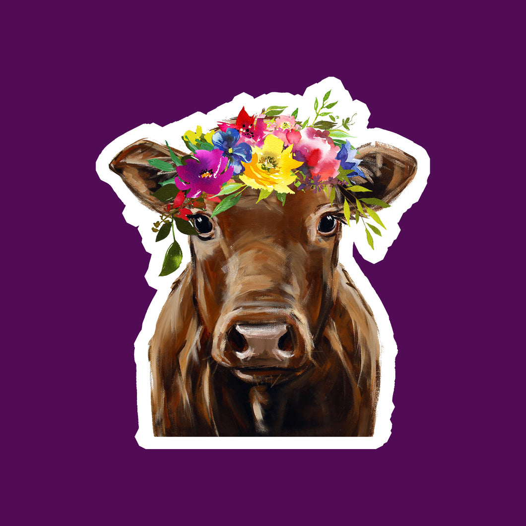 Summer Flower Crown Cow Sticker, 4