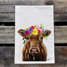 Load image into Gallery viewer, Cow Towel 'Hershey' Summer Flowers, Farmhouse Kitchen Decor