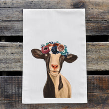 Load image into Gallery viewer, Goat Towel 'Luna' Dark Boho Flowers, Farmhouse Kitchen Decor