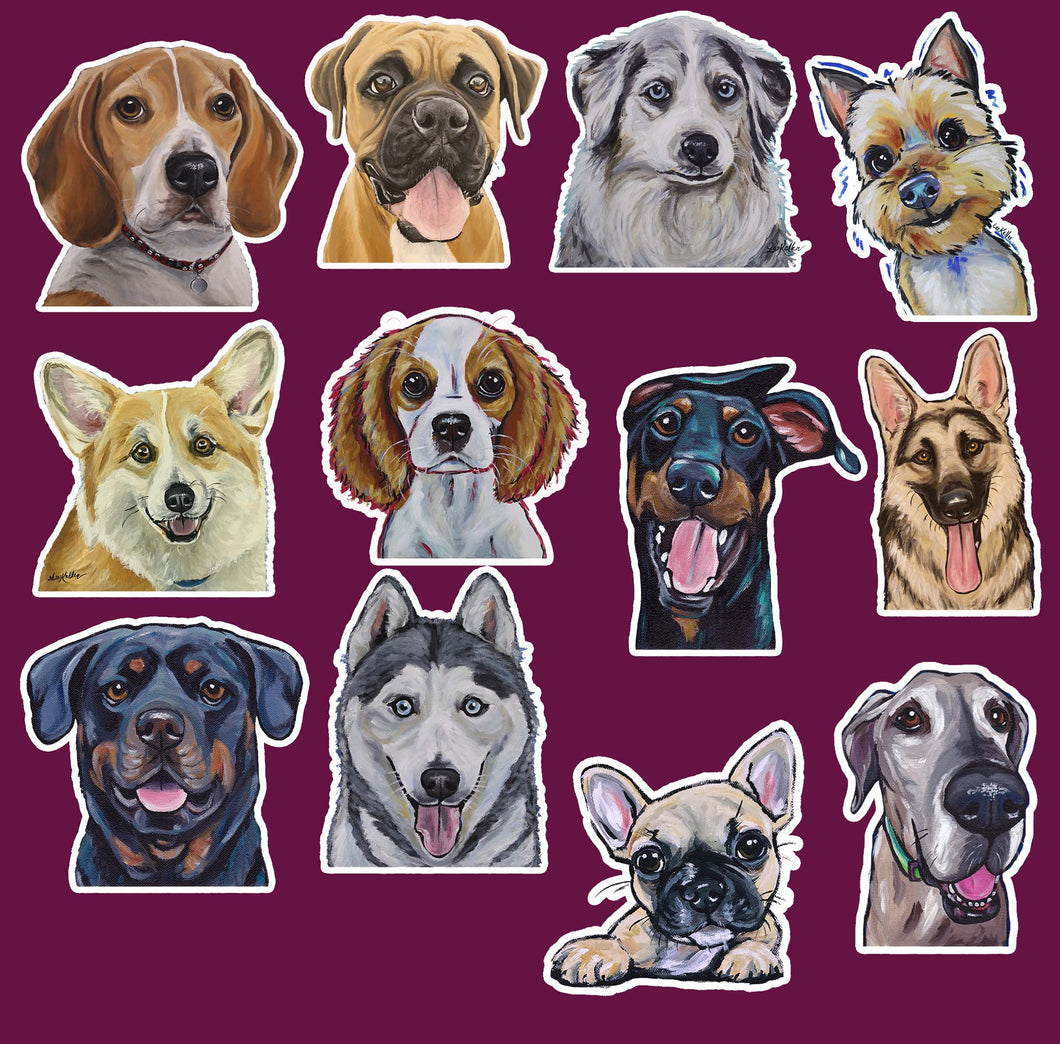 Dog Sticker Bundle, 12 Stickers/ 1 of Each Style