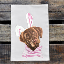 Load image into Gallery viewer, Easter Towel, Chocolate Lab Towel, Spring Kitchen Decor
