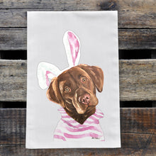 Load image into Gallery viewer, Easter Towel, Chocolate Lab Towel, Spring Kitchen Decor