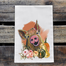 Load image into Gallery viewer, Pig Tea Towel &#39;Wilbur&#39;, Pig Kitchen Towel, Fall/Thanksgiving Decor
