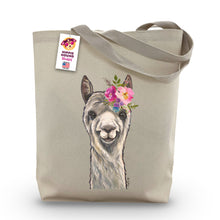 Load image into Gallery viewer, Alpaca Tote Bag 'EllieMae', Bright Blooms Flower Crown, Spring Tote Bag