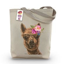 Load image into Gallery viewer, Alpaca Tote Bag 'Fudge', Bright Blooms Flower Crown, Spring Tote Bag