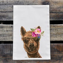 Load image into Gallery viewer, Alpaca Tea Towel 'Fudge', Bright Blooms Flower Crown, Spring Decor