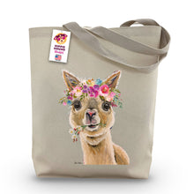 Load image into Gallery viewer, Alpaca Tote Bag 'Holly', Bright Blooms Flower Crown, Spring Tote Bag